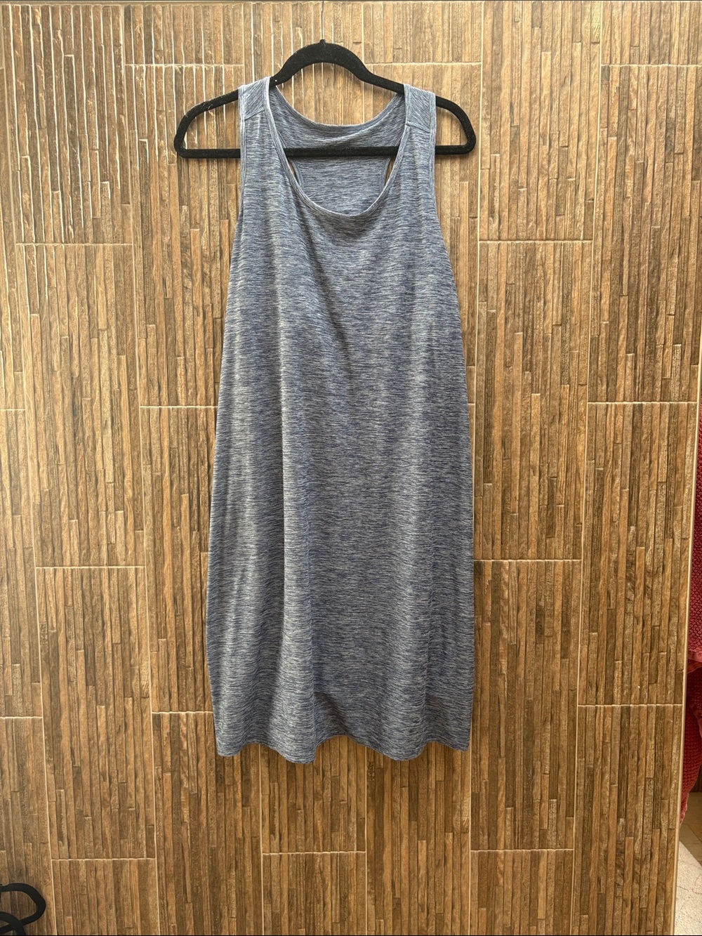 Heathered Blue Sleeveless Racer back  Tank Dress with shelf bra